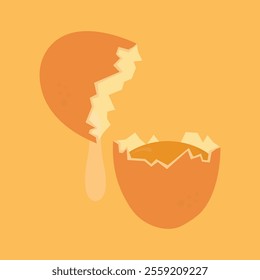 Vector broken chicken egg with yellow background