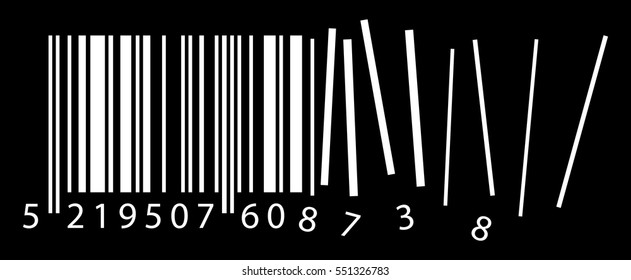 vector broken ean code, qr code containing important information on black background