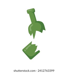 Vector broken glass bottle flat icon trash eco awareness.