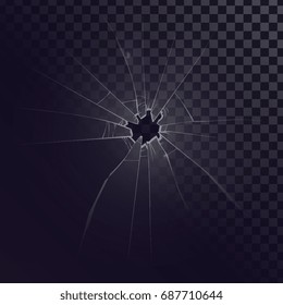 Vector broken glass, cracks, bullet marks on glass