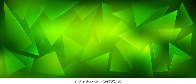 Vektorillustration brach Glas grün, horizontaler Hintergrund. Explosion, Zerstörung von gebrochenen Oberflächen Illustration mit Farbverlauf. Abstraktes 3d Bg für Nachtparty-Poster, Banner oder Werbung.