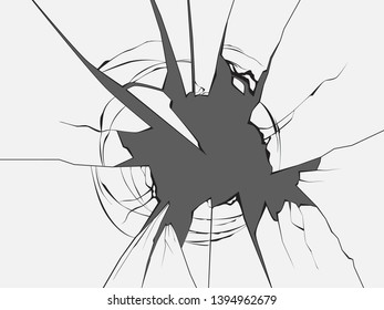 Vector broken glass. Isolated cracked glass effect. Glass with hole.