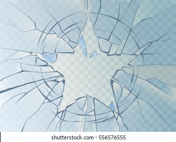 Vector broken glass shattered in the form of star. Isolated cracked glass effect.Decorative pattern of cracks on a transparent background.