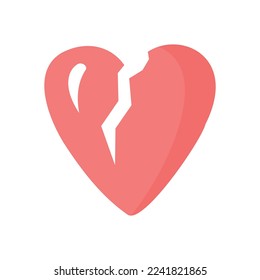 Vector of broken heart from 3D realistic icon and symbols in red with a wound.