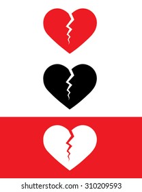 Vector Broken Heart Symbol Set in Colour, Black and Reverse