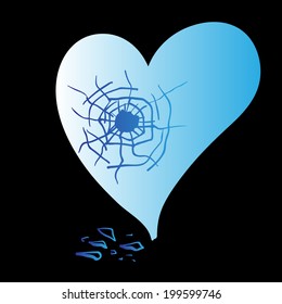 Vector broken heart. Unhappy love sketch. Glass hear. Shot in heart