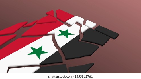 Vector broken into pieces old 3d flag of Syrian Arab Republic. Fall symbol past of Syria. December 8, 2024.