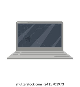 Ilustración plana de portátil con vectores rotos en blanco.