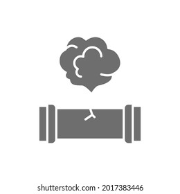 Vector broken pipe, plumbing pipeline gray icon.