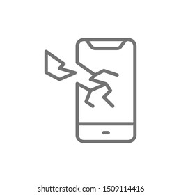 Vector broken smartphone, phone crashed line icon.