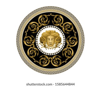 Vector Bronze Baroque Fashionable mandala in vintage style with medusa head. Pattern for textile, design and backgrounds.