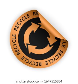 vector bronze bent sticker with symbol of recycle