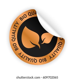 vector bronze bent sticker with symbol of bio quality