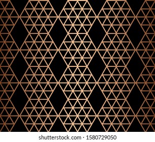 Vector bronze gradient geometric seamless pattern isolated on black background for luxury products.