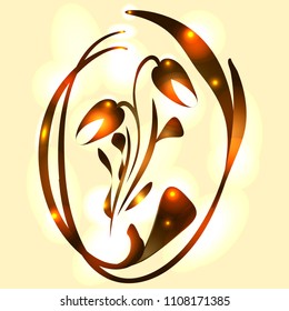 Vector bronze tulip in sunny highlights for a postcard. For decoration of floral products or congratulations.