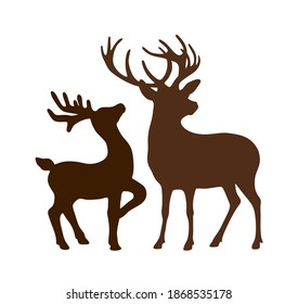 Vector brown all body deer stag reindeer with antlers.Outline silhouette stencil drawing illustration isolated on white background .Sticker.T shirt print.Plotter Cutting. Laser cut. Christmas decor