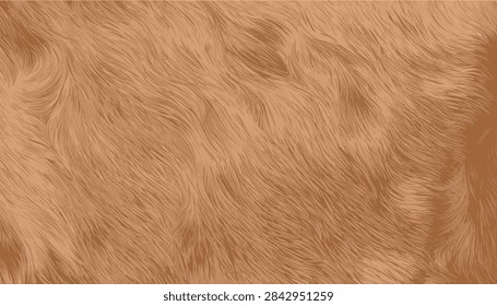 Vector brown animal fur texture background. Soft wavy hair pattern in warm beige tones. Ginger dog or cat coat backdrop. For banner design for luxury fashion, wild animal skins and nature.