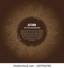 Vector brown autumn background with outlines of leaves and place for text