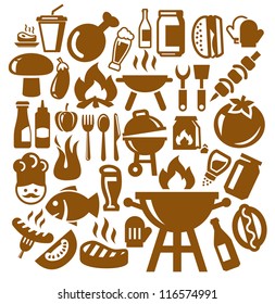 vector brown barbecue icons set on gray