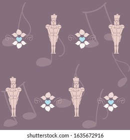 Vector brown and beige Nutcracker seamless background repeat pattern design. Great for fall and winter season, dining items, home decor, fabric, wallpaper, gift wrapping paper, packaging