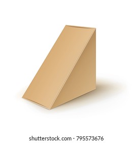 Vector Brown Blank Cardboard Triangle Take Away Boxes Packaging For Sandwich, Food, Gift, Other Products Mock up Close up Isolated on White Background