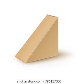 Vector Brown Blank Cardboard Triangle Take Away Boxes Packaging For Sandwich, Food, Gift, Other Products Mock up Close up Isolated on White Background