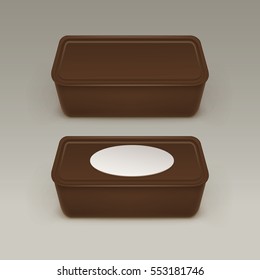 Vector Brown Blank Food Plastic Box Container for Chocolate Ice cream, Dessert with Label For Package Design Mock up Close up Isolated on Background