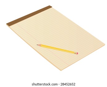 Vector Brown Blank Lined Notepad with Pencil