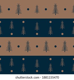 Vector brown blue Christmas trees seamless pattern