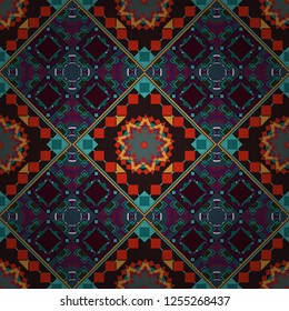 Vector brown, blue and red seamless background pattern with rhombuses.