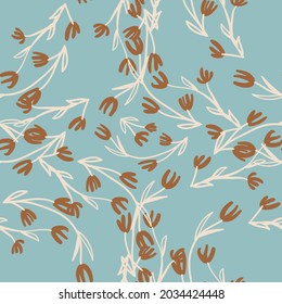 Vector brown blue vines floral seamless pattern
