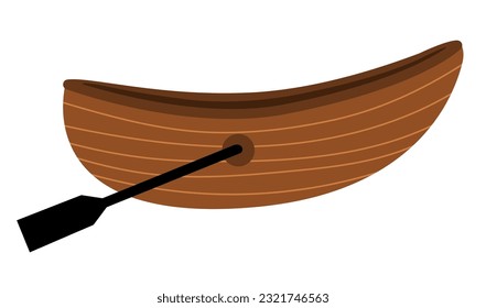 Vector brown boat with padle. Water transport icon. Funny nautical transportation vessel clipart for kids. Cute marine vehicle icon isolated on white background for children
