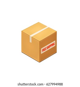 Vector brown box with free shipping inscription.