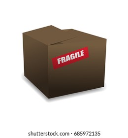 vector brown box for logistic transportation with fragile sticker