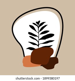 Rama marrón vectorial con folletos ecología natural aislado icono diseño de ilustración vectorial sobre fondo rosa. Diseño de la decoración de las paredes, papel pintado, etc.