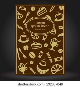Vector brown brochure cover design with food elements. EPS 10