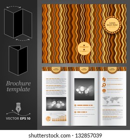 Vector brown brochure template design with waves. EPS 10