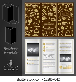 Vector brown brochure template design with food elements. EPS 10