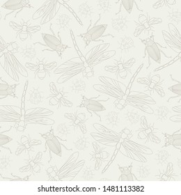 Vector Brown Bugs Insects on Beige Seamless Repeat Pattern