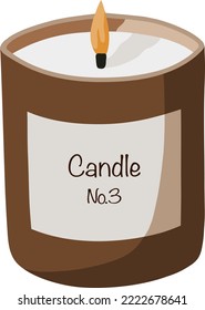 Vector brown candle burns with yellow flame