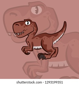 Vector brown cartoon cut dinosaur isolated.