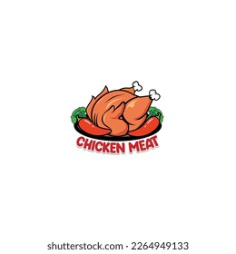 vector of brown chicken meat on a plate with vector of chili and broccoli