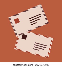 Vector  brown closed postal envelopes. Flat style