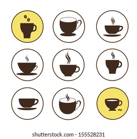 Vector brown coffee icons set. Cup and cafe icon