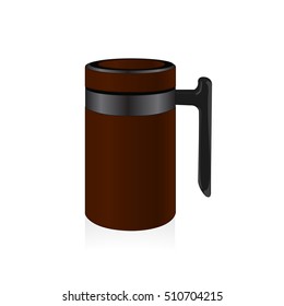 Vector brown color thermo mug, travel mug, thermos isolated on white background
