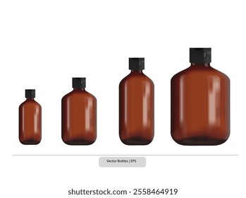 Vector brown colour pharmacy and liquar bottles in different sizes mockups