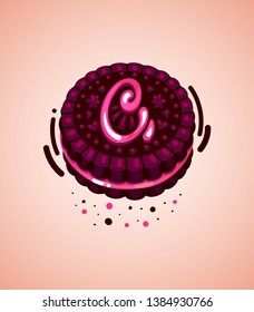 Vector brown cookie and pink letter c 
illustration initial  