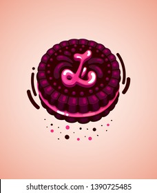 Vector brown cookie and pink letter l
illustration initial 