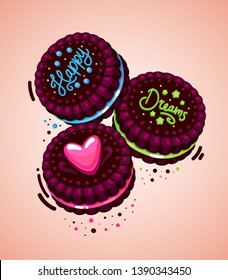 Vector brown cookies inscription happy dreams 