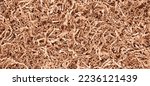 Vector brown crinkle cut fries texture. Beige paper shred pattern. Craft cardboard stripe shape. Post box filler. Natural cut material for postal package. Recycle corrugated cardboard banner